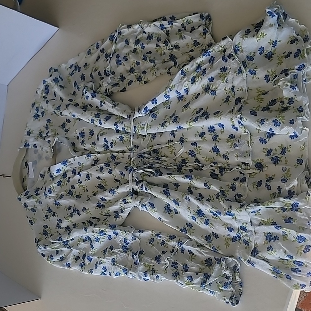 Skylar + Madison Women's Large Ditsy Floral Flowy Boho Top Mini Dress Ruffle - Picture 6 of 10